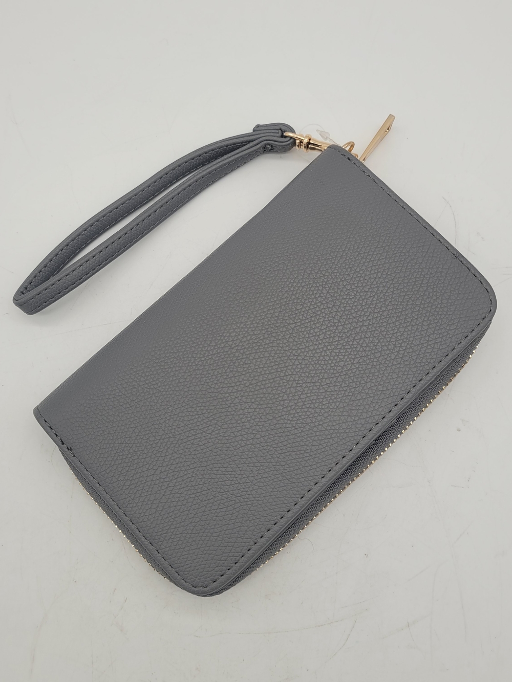 A New Day Wristlet Grey Leather? Wallet Zip Around Card Slots Ample Storage Gold